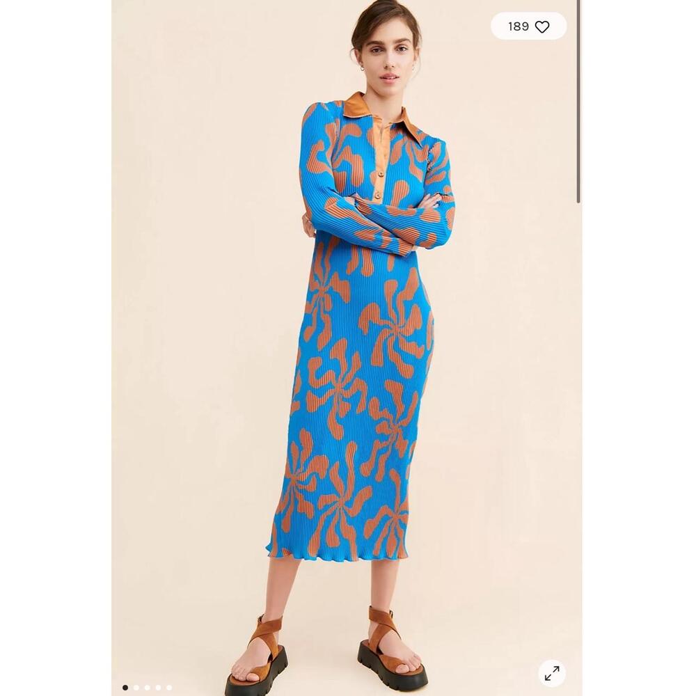 Arthur Apparel Crimped Midi Dress Free People Button Down Collared Funky Sz4 NWT